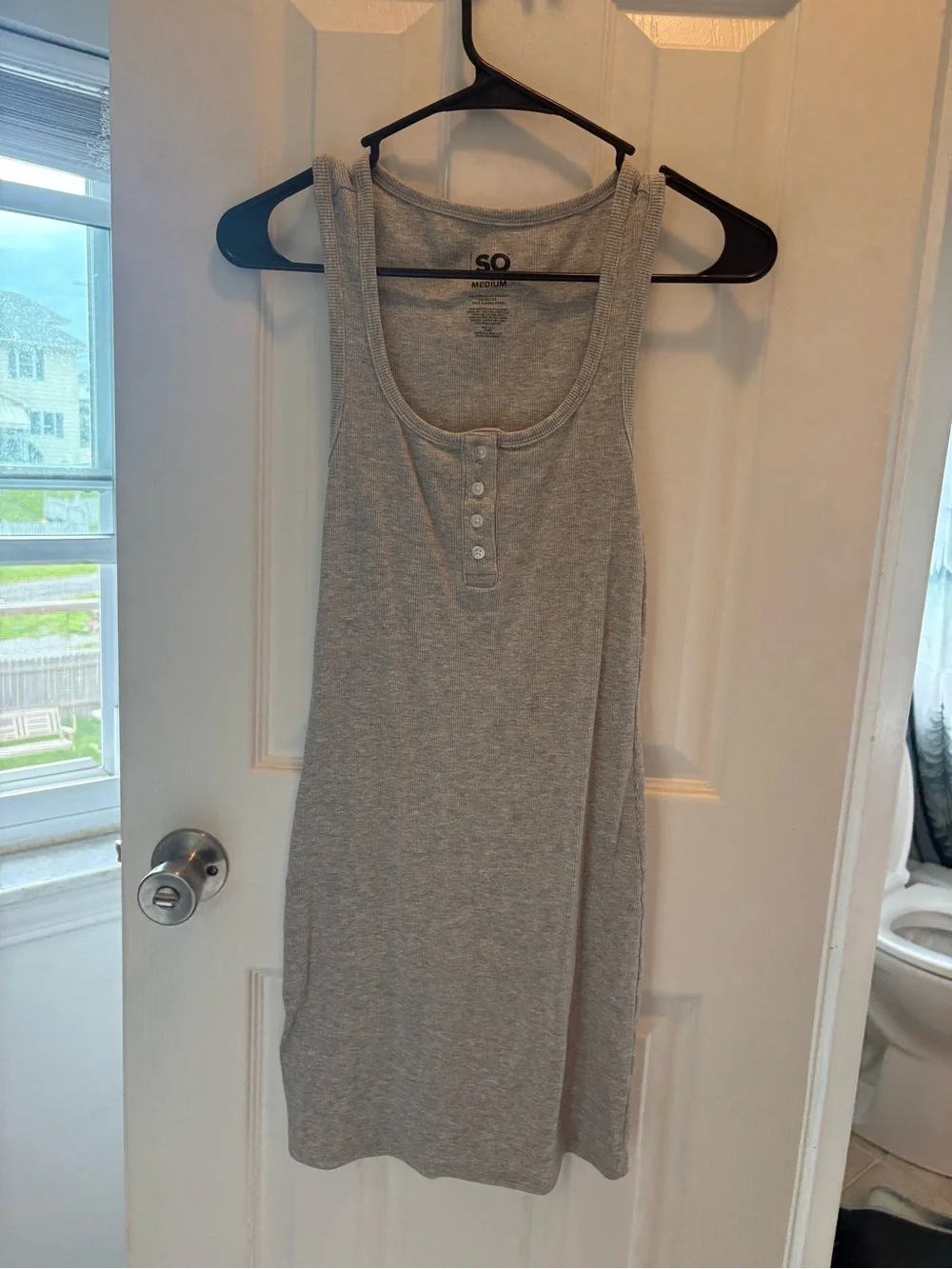 SO Light Gray Ribbed Tank Dress with Button Detail